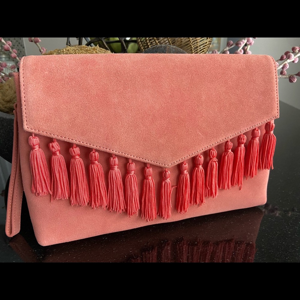 White House Black Market- suede leather clutch NWT